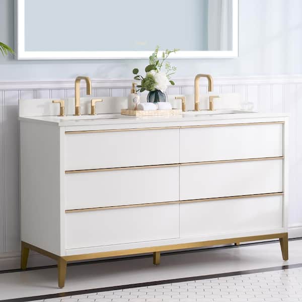 60 in. Solid Wood Bath Vanity CUPC Certified Double Sink in White with Easy-to-Clean Carrara White Quartz Top, Assembled