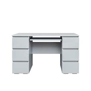 47.24 in. W x 19.69 in. D x 27.17 in. H Gray Wood Linen Cabinet with 6-Drawers and Keyboard Tray