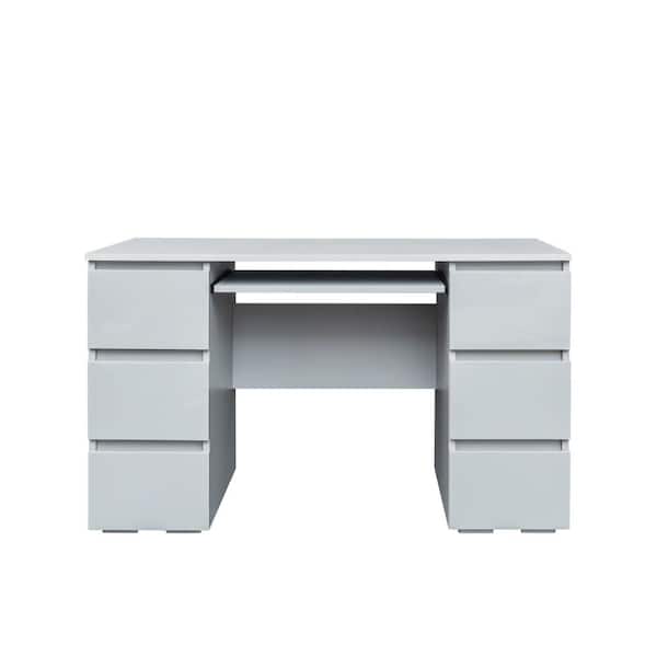 Unbranded 47.24 in. W x 19.69 in. D x 27.17 in. H Gray Wood Linen Cabinet with 6-Drawers and Keyboard Tray