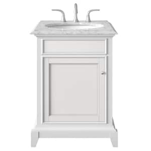Elitist 24 in. W x 22 in. D x 34 in. H Freestanding Single Sink Bath Vanity in White with White Carrara MarbleTop