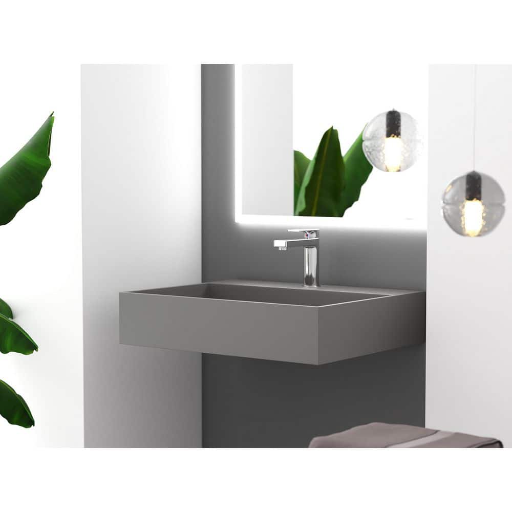Gray 24" Wall-Mounted Stone Bathroom Sink with Concealed Drain