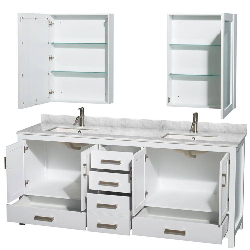 Sheffield 80'' White Double Bathroom Vanity with Marble Top