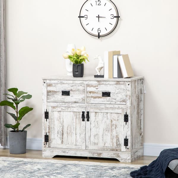 HOMCOM Industrial Sideboard Buffet Cabinet White Storage Cabinet with 2-Drawers