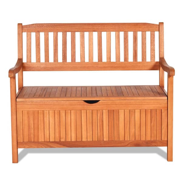 Unbranded 33 gal. Outdoor Wooden Storage Bench with Liner, Teak