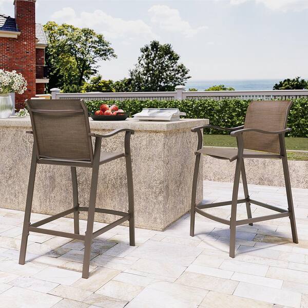 Pellebant Classic Aluminum Outdoor Bar Stool in Brown (2-Pack) PB ...