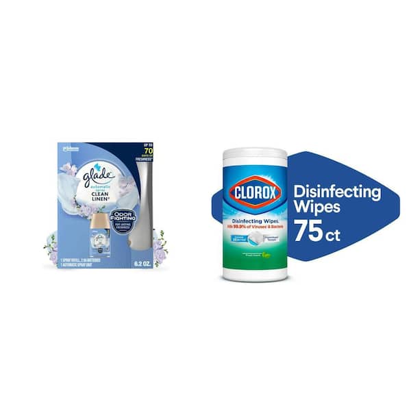 6.2 oz. Clean Linen Air Freshener Starter Kit with Refill and 75-Count Fresh Scent Cleaning Wipes Combo