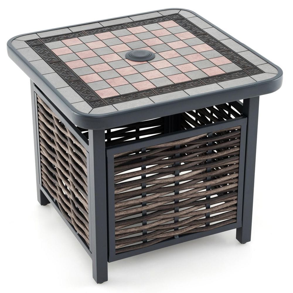 21.5 in. Outdoor PE Rattan Side Table Square End Table with Umbrella Hole price history on PriceWatchPro