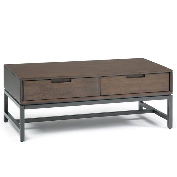 Simpli Home Banting Solid Hardwood and Metal 48 in. Wide Modern Industrial Coffee Table in Walnut Brown