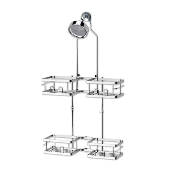Adjustable Hanging Rustproof Shower Caddy for Handheld Showerheads with Hooks Soap Holder Toothbrush Holder, Silver