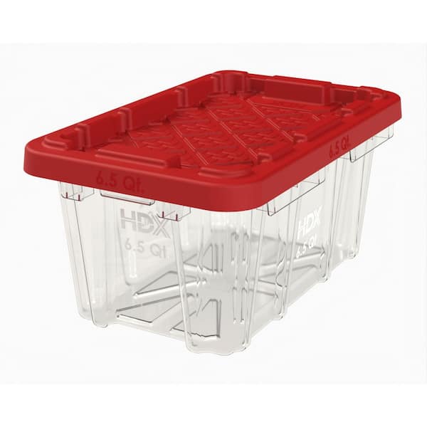 6.5-Qt Tough Storage Tote in Clear with Red Lid