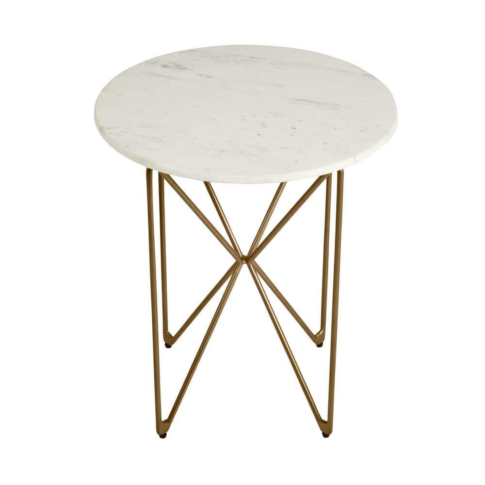Round Accent Table With Gold Finish Wire Base And Natural Marble Top - thumbnail 5