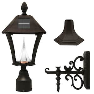 Baytown Black Outdoor Solar Post Light with 3 in. Fitter, Pier and Wall Sconce Mounts and Bright/Warm White LED