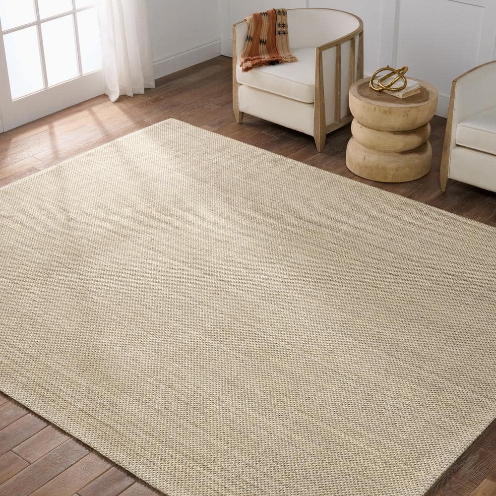 Ivory Flat Woven Wool Rectangular Area Rug 3' x 5'
