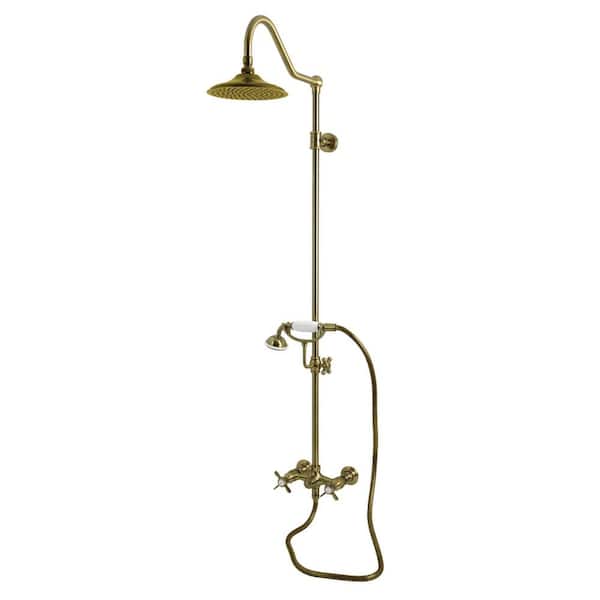 Essex 3-Handle 1-Spray Shower Combo in Antique Brass