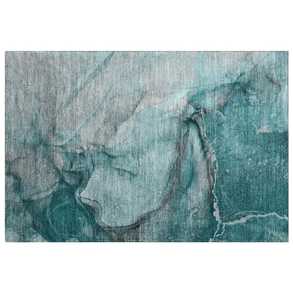 Dream Shag Premium Machine Washable Abstract ADS524 Teal 3 ft. x 4 ft. Area Rug