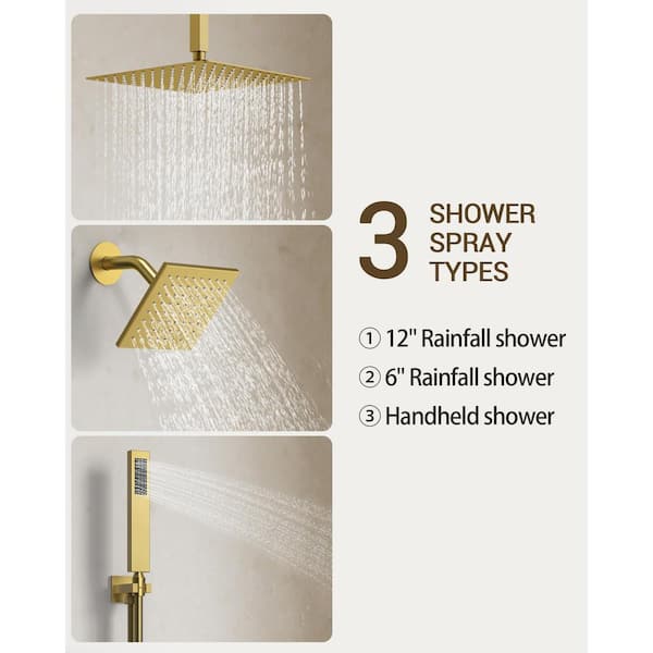 YAWWALK 3-Spray 12 and 6 in. Dual Shower Head and Handheld