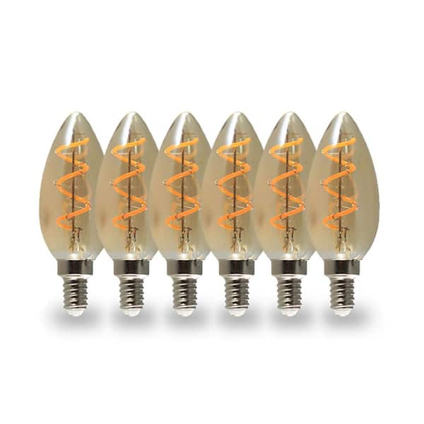 NorbCOZY 4W Equivalent Relaxing B11 2200K Dimmable Warm Amber Spiral Cozy Vintage Edison LED Light Bulb (6-Pack)