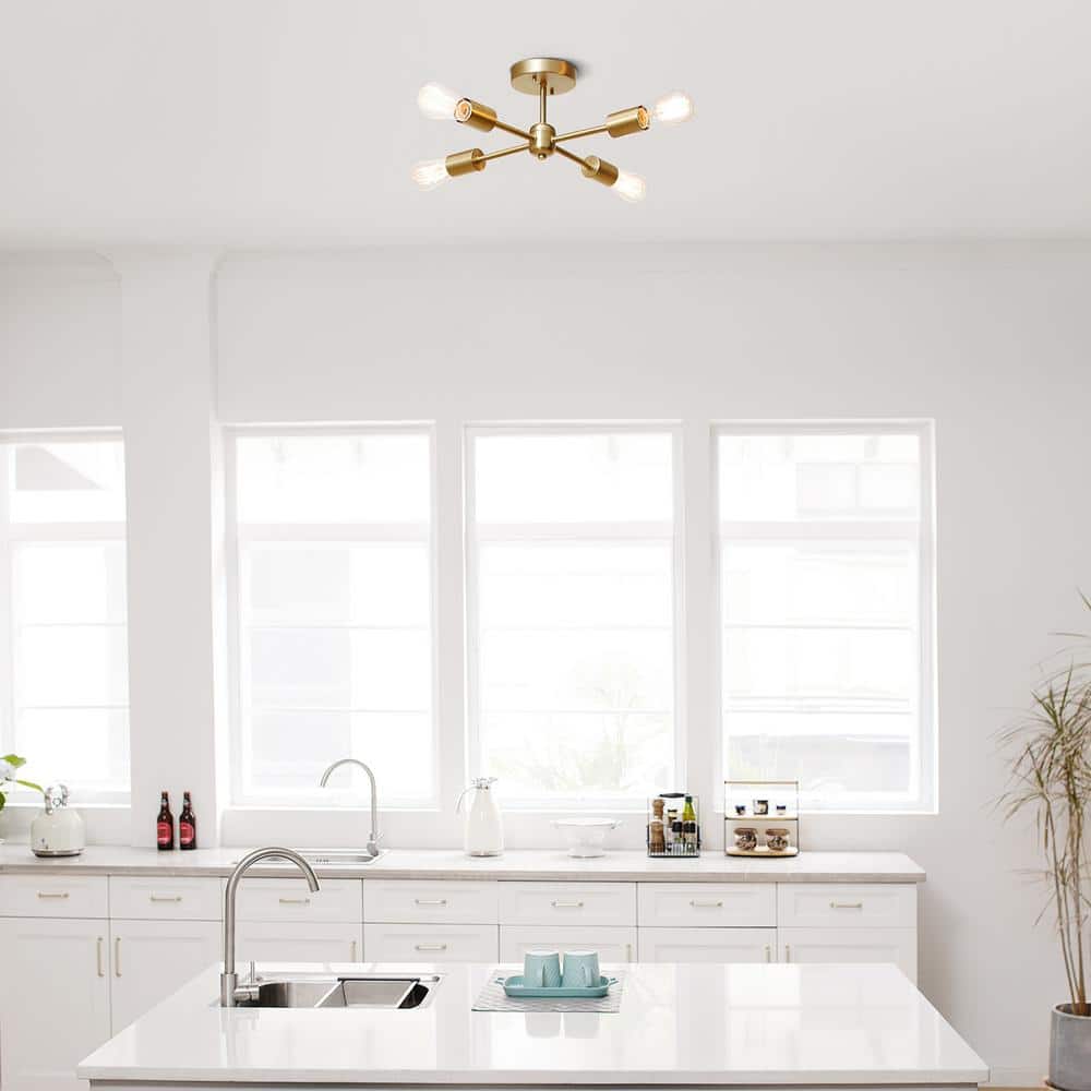 Matte Brass 17" Modern Globe Sputnik Ceiling Light