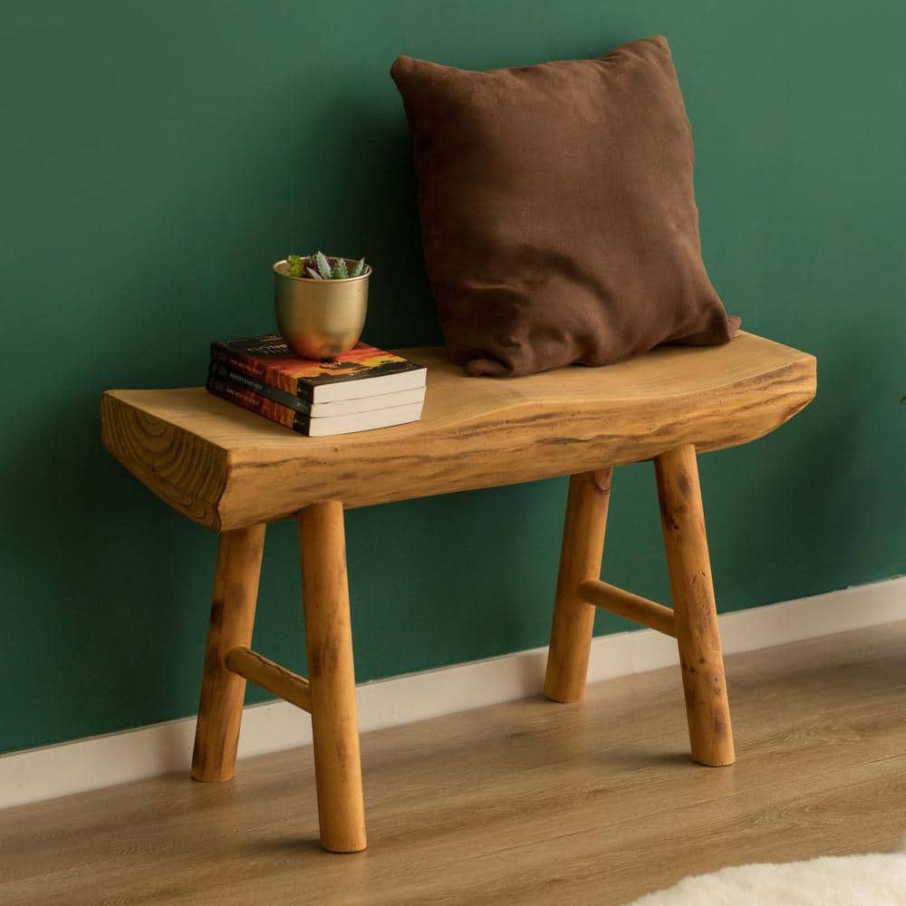 Rustic Carved Wood Natural Edge Log Accent Bench