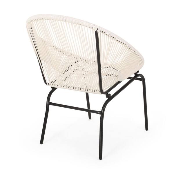 Modern White woven polyethylene outdoor lounge chair with black