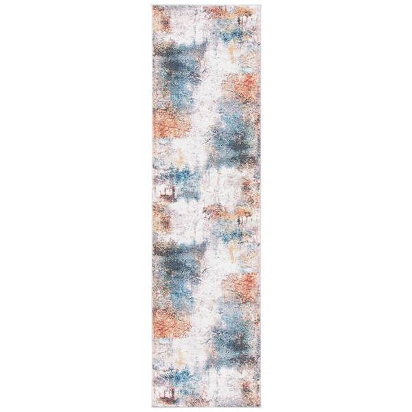 Phoenix 2 ft. x 8 ft. Ivory/Blue Watercolor Distressed Runner Rug