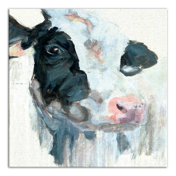 DESIGNS DIRECT 24 in. x 24 in. ''Curious Painted Dairy Cow'' Printed Canvas Wall Art