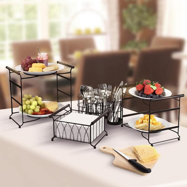 Sorbus 3-Tier Detachable Tabletop Organizer Black Carbon Steel Buffet Caddy  with 7-Piece Stackable Set UTN-CADY3TR - The Home Depot