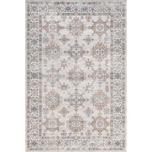 Finley Machine Washable Ivory Doormat 3 ft. x 5 ft. Distressed Persian Area Rug