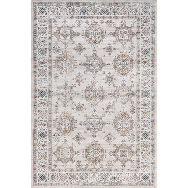 nuLOOM Finley Machine Washable Vintage Distressed Ivory 8 ft. x 10 ft. Area Rug