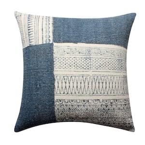Blue and Off White Handwoven Polyester 24 in. x 24 in. Square Cotton Accent Throw Pillow (Set of 2)
