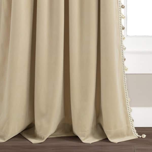Lush Decor Luxury Vintage Velvet and Sheer with Border Pompom Trim Window Curtain Panel Single - 84 x 42 - Taupe/Ivory