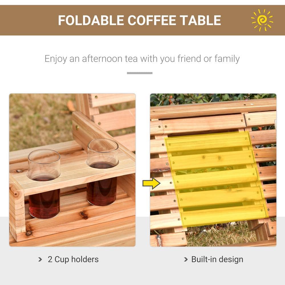 Natural Fir Wood 3-Seater Porch Swing with Folding Table