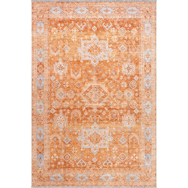 RUGS USA Kaski Geometric Machine Washable Area Rug Peach 9 ft. x 12 ft. Area Rug