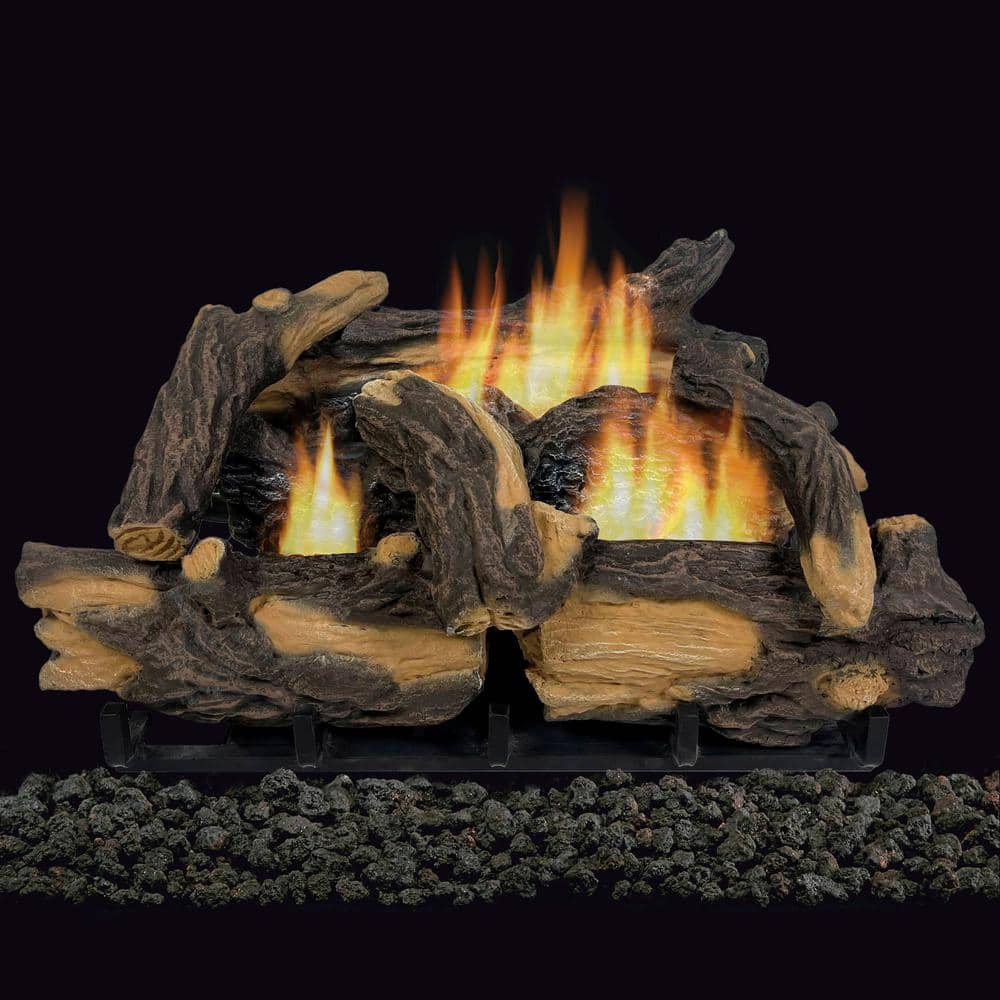 24 in. Vent-Free Dual Fuel Gas Fireplace Logs with Remote Control 32,000 BT