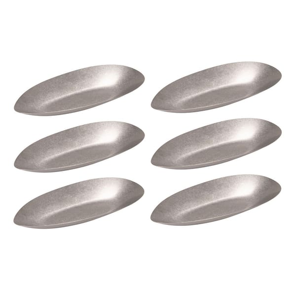 5.8 in. Silver Stainless Steel Organic‑Shaped Oval Platters (Set of 6)