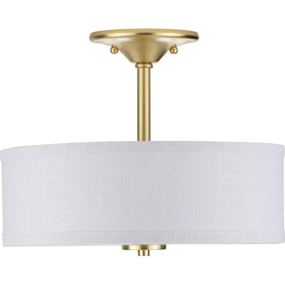Satin Brass Semi-Flush Mount with Linen Shade
