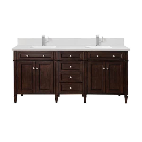 Brittany 72.0 in. W x 23.5 in. D x 34.0 in. H Bathroom Vanity in Burnished Mahogany with White Zeus Silestone Quartz Top