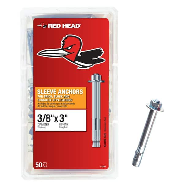 Red Head 3/8 in. x 3 in. Zinc-Plated Steel Hex Head Sleeve Anchors (50-Pack)