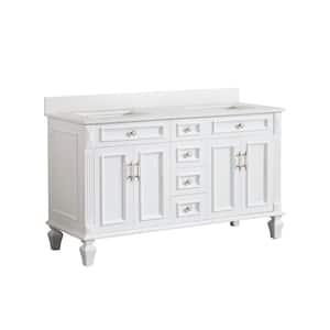 Artwood 60 in. W x 22 in. D x 35 in. H Bath Vanity in White with Carrera White Vanity Top with Double White Basin