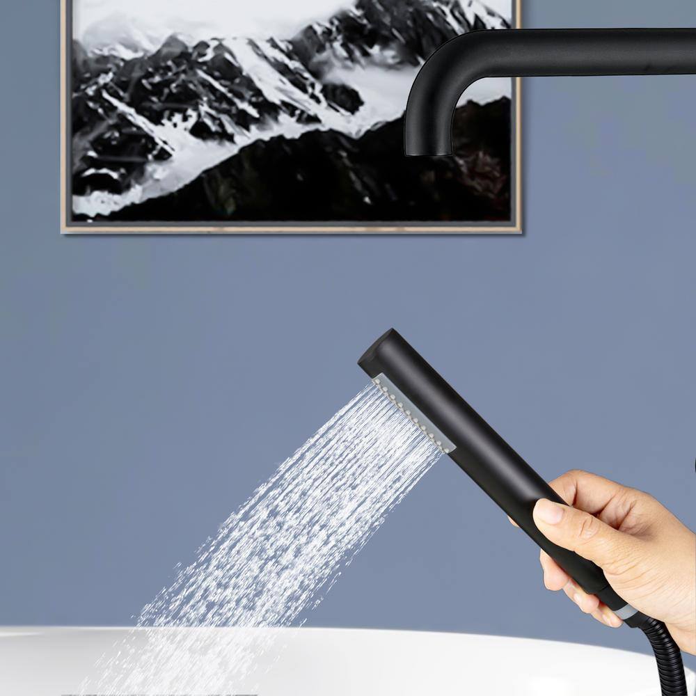 Matte Black Stainless Steel Freestanding Tub Filler with Hand Shower