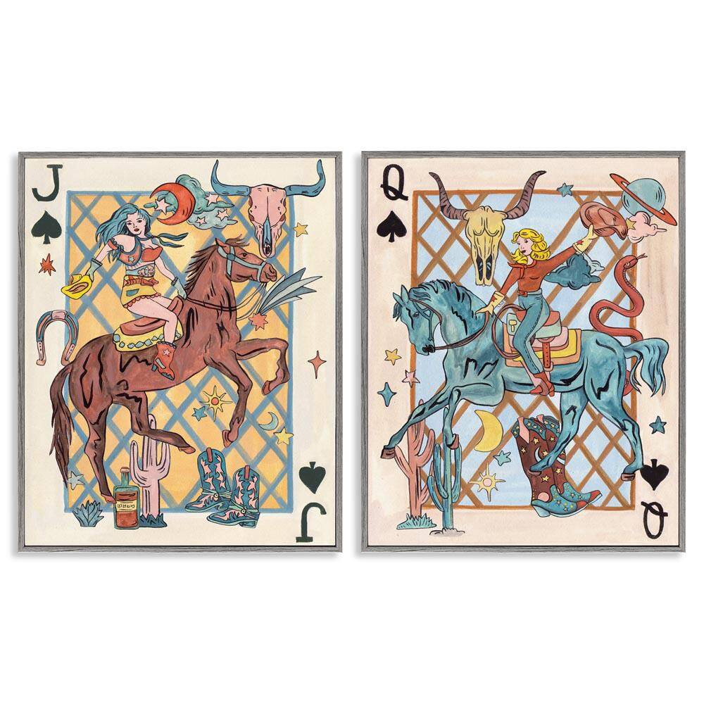 Western Cowgirl Playing Cards by Melissa Wang 2-Pieces Gray Framed People Giclee Art Print 20 in. x 16 in. price history on PriceWatchPro