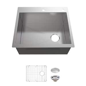 Professional Zero Radius 25 in. Drop-In Single Bowl 16 Gauge Stainless Steel Kitchen Sink with Accessories