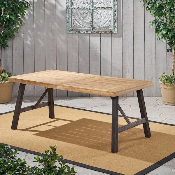 Brushed Gray Rectangle 100% Solid Wood Outdoor Dining Table