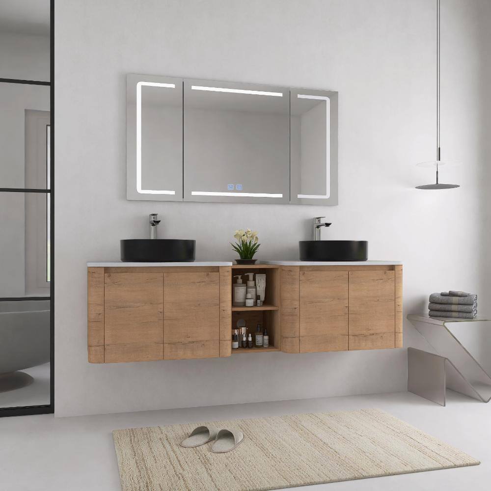 72 in. Double Floating Imitative Oak Bath Vanity with Black Ceramic Top Unassembled price history on PriceWatchPro