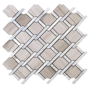 Wooden Beige 12.01 in. x 12.01 in. Geometric Polished Marble Mosaic Tile (10.1 sq. ft./Case)