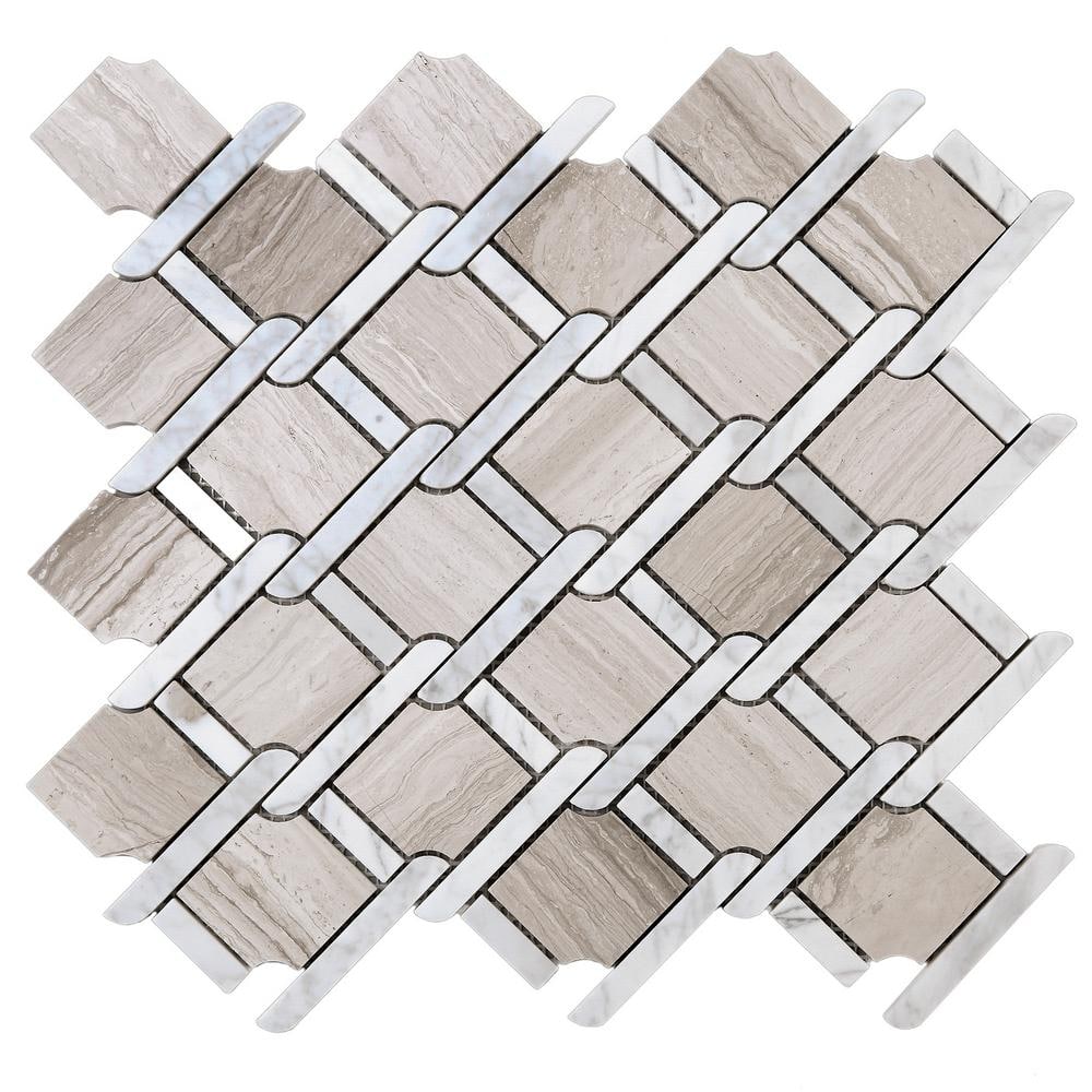 Wooden Beige 12.01 in. x 12.01 Geometric Polished Marble Mosaic Tile Sample price history on PriceWatchPro