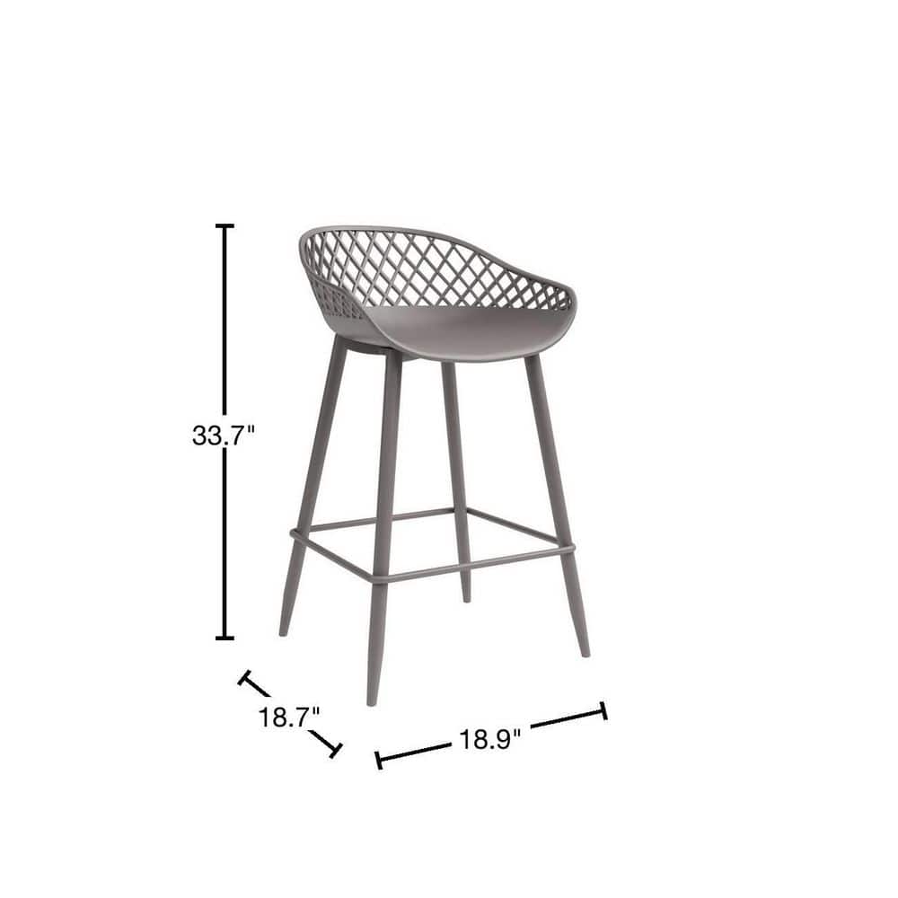 Warm Gray Wood and Metal Low-Back Counter Stools, Set of 2