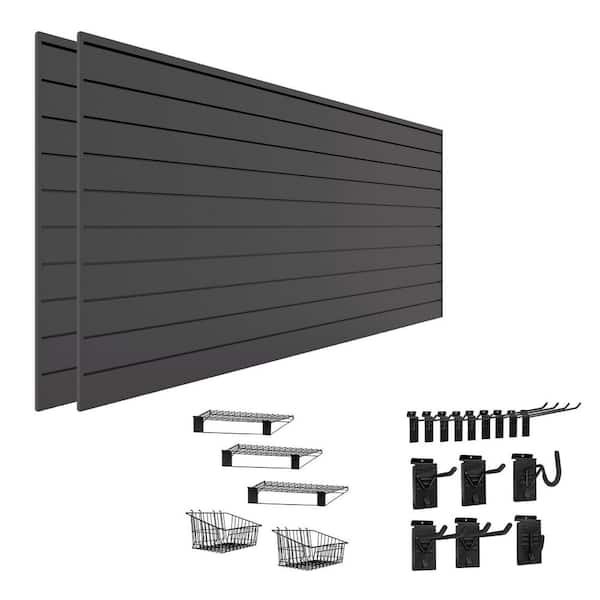 48 in. H x 96 in. W PVC Slatwall Kit with Ultimate Bundle in Charcoal (25-Piece)