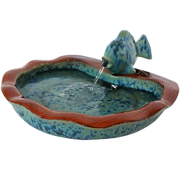 Sunnydaze 7 in. Glazed Ceramic Fish Outdoor Cascading Water Fountain