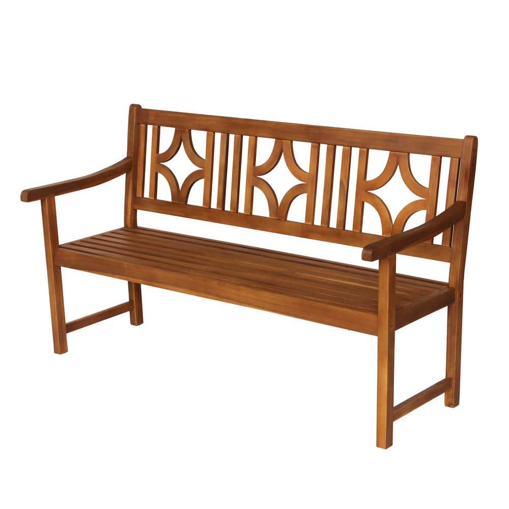 Sloane Teak Acacia Wood 3-Seat Diamond-Back Outdoor Garden Bench